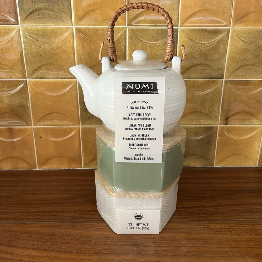 Numi Ceramic Infuser Teapot w/ 2 Teabag Canisters Tower Gift Set